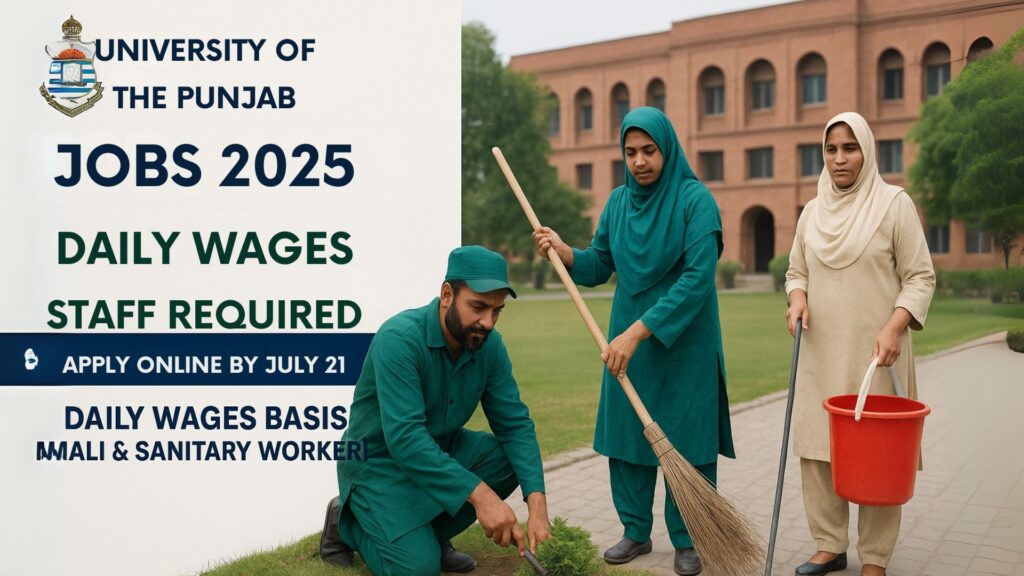 Punjab University daily wages jobs 2025 for Mali and Sanitary Workers – Apply by July 21