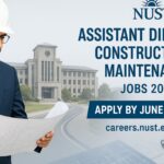 Civil engineer reviewing blueprints at NUST Islamabad for Assistant Director job