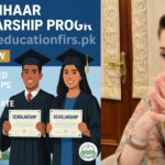 "Male and female students celebrating CM Punjab Honhaar Scholarship 2025 with certificates outside a government university"