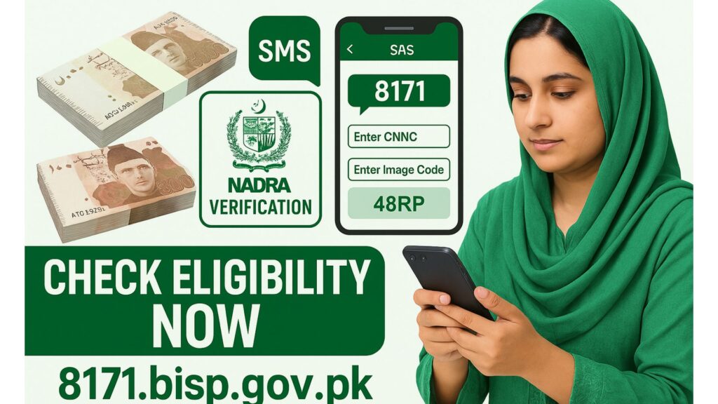 Pakistani woman checking 8171 BISP eligibility online